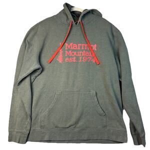 Marmot Hoodie Mens Medium Olive Green Pullover Sweater Outdoor Mountain Hiker